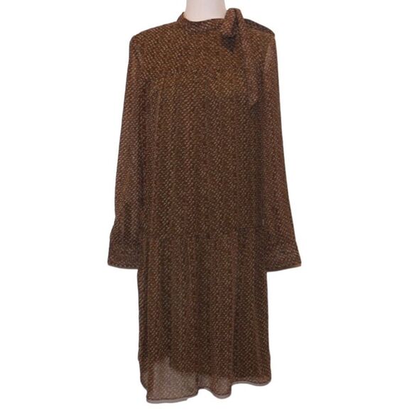 Mikael Aghal Tie-Neck Tiered Long Sleeve Mini Dress Women Size 6